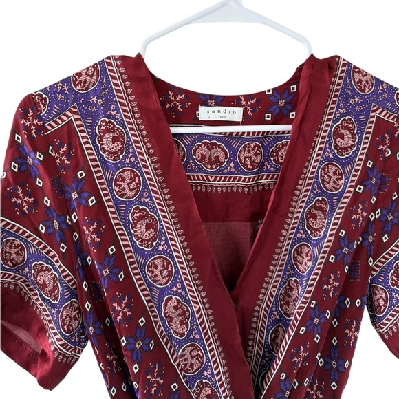 Sandro Paris Dilone Wrap-Effect Printed Voile Playsuit - Picture 8 of 11